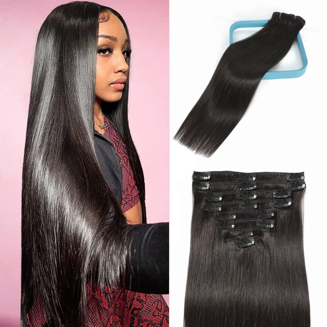 High Quality Seamless Clip In Hair Extensions 100% Virgin Human Hair PU Skin Weft Clip in Hair Extension